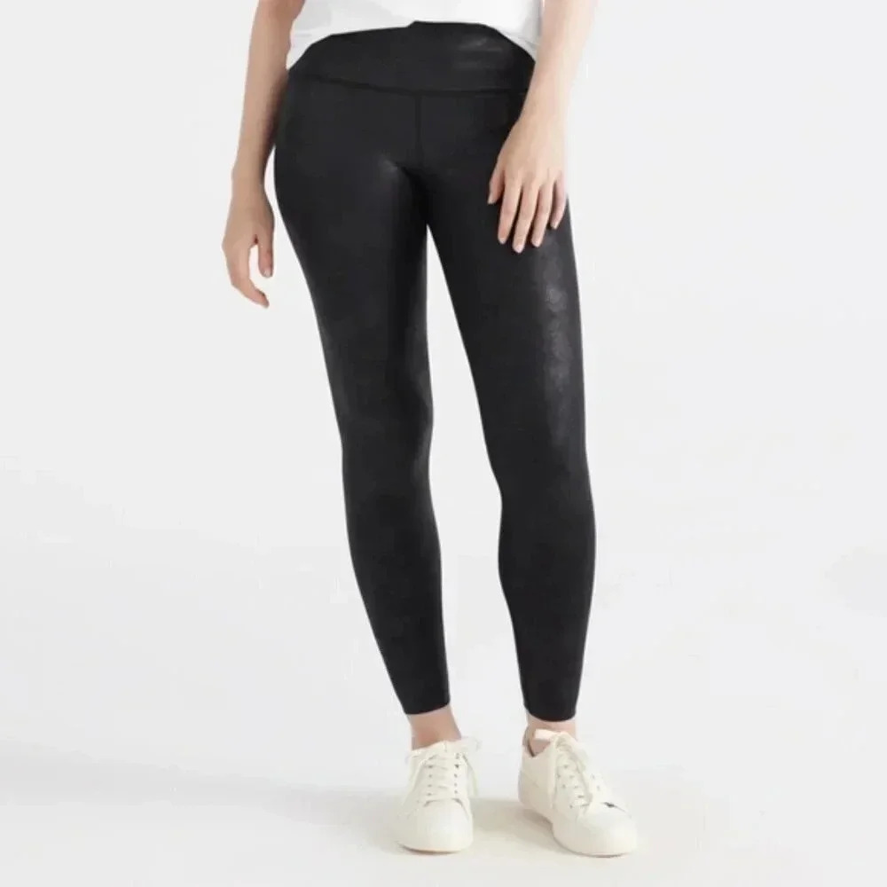 Knix High Rise Contour Waist Faux Vegan Leggings Pants Black Size Large.